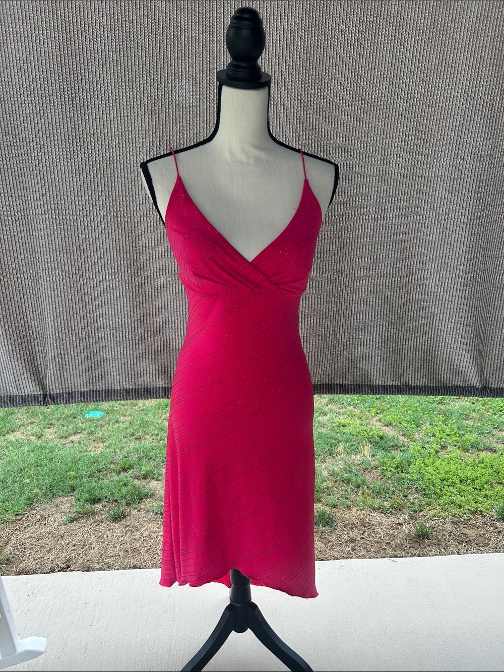 Jodi Kristopher Sparkling Fuchsia Spaghetti Strap Midi Dress